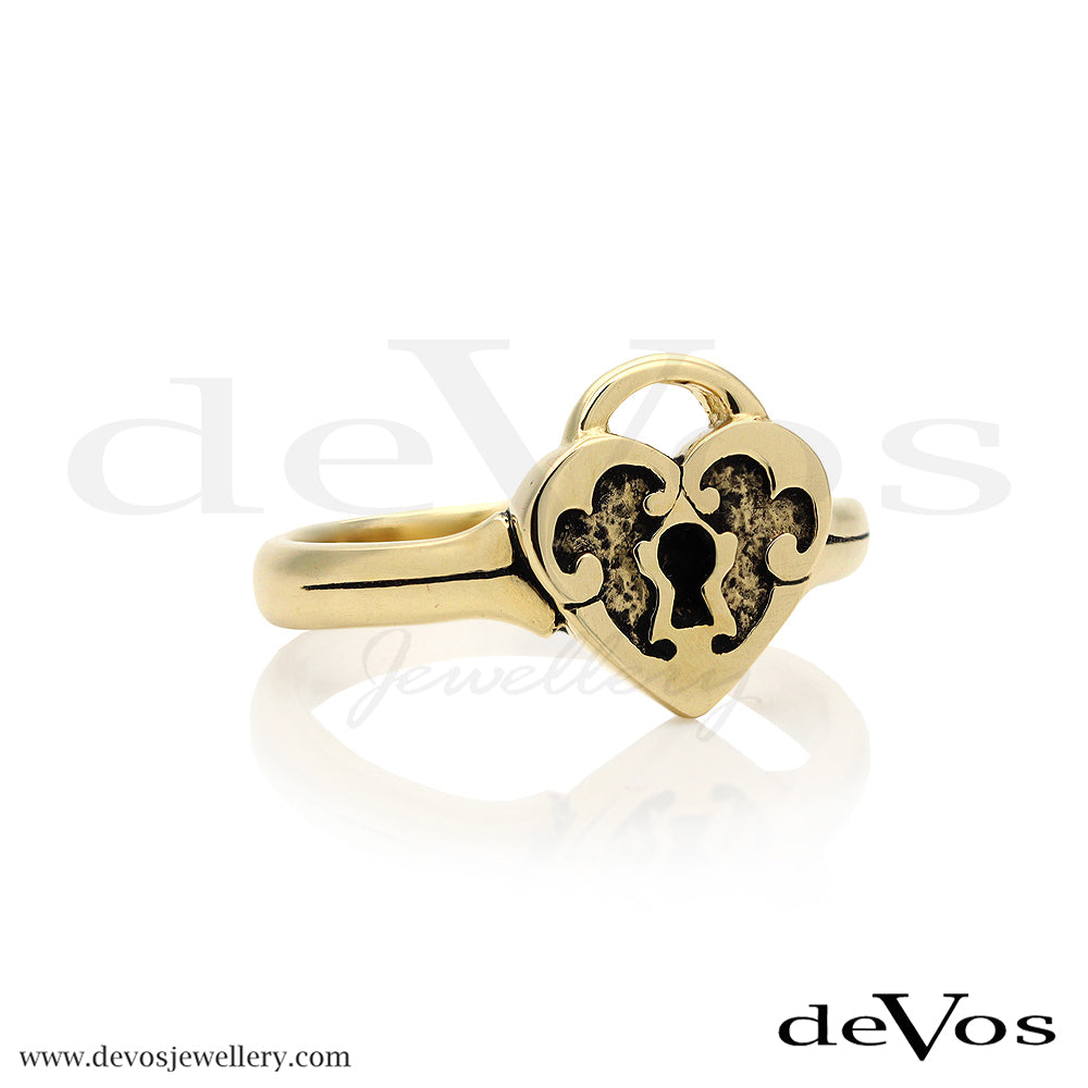 Gold Heart Padlock Ring