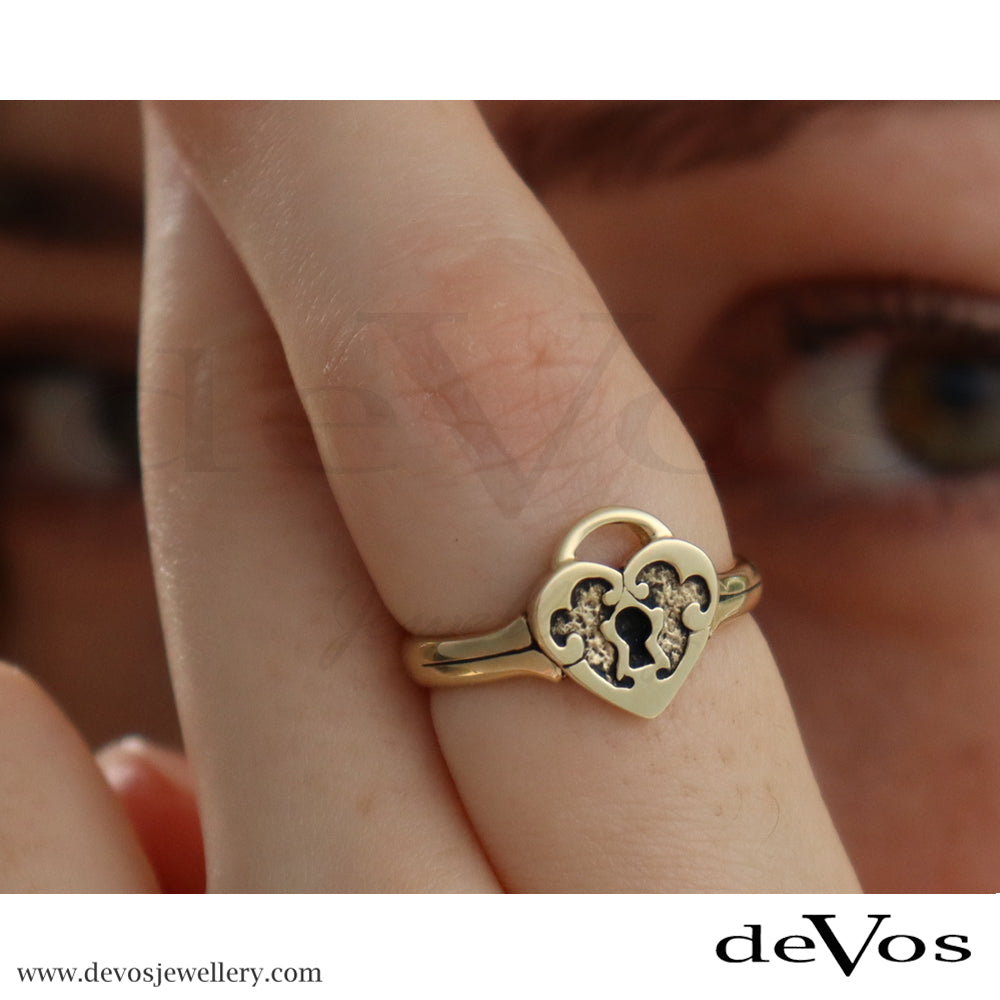 Gold Heart Padlock Ring