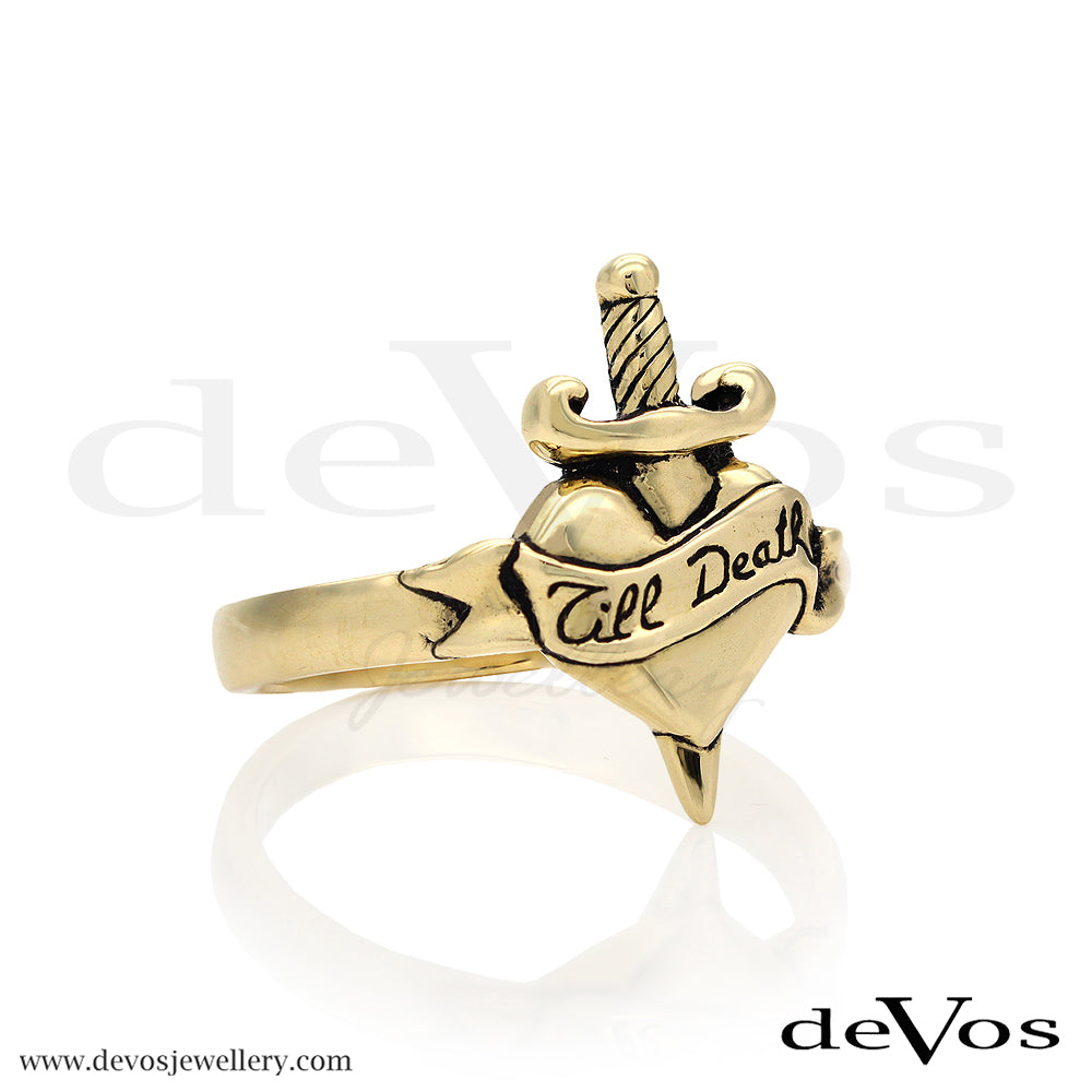 "Till Death" Gold Heart and Dagger Ring