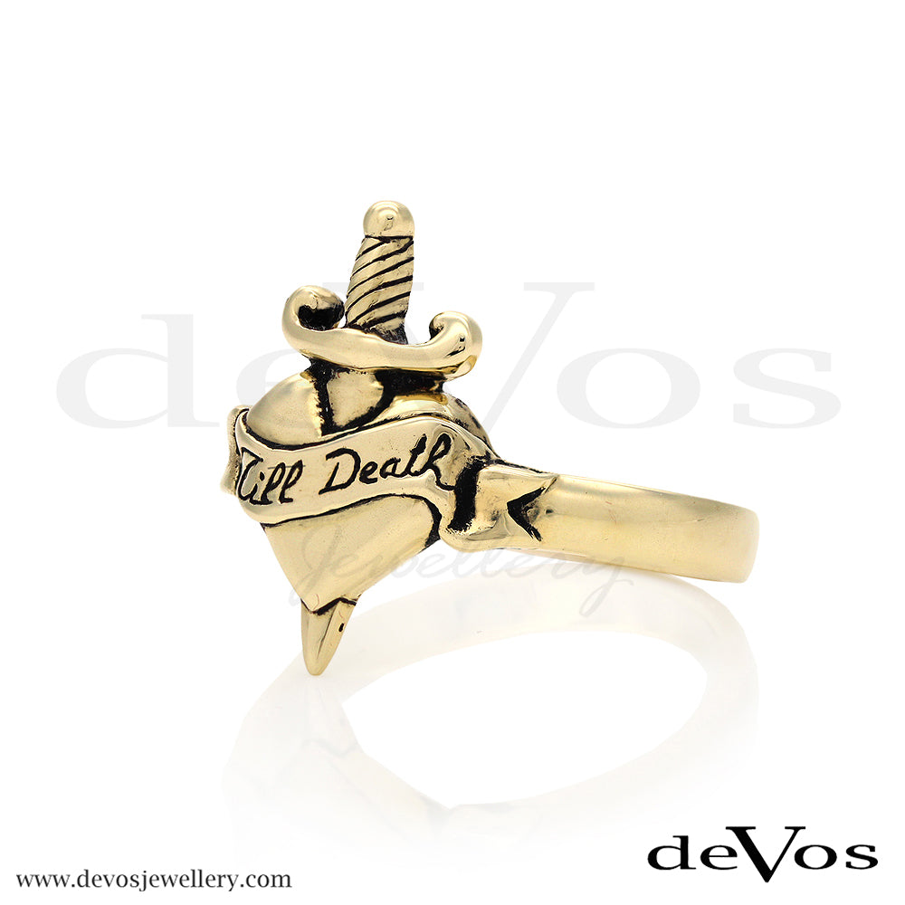"Till Death" Gold Heart and Dagger Ring
