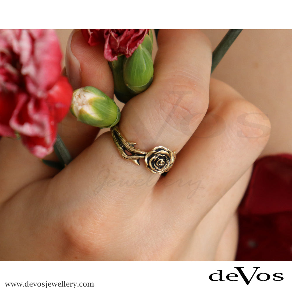 Gold Rose and Thorns Ring