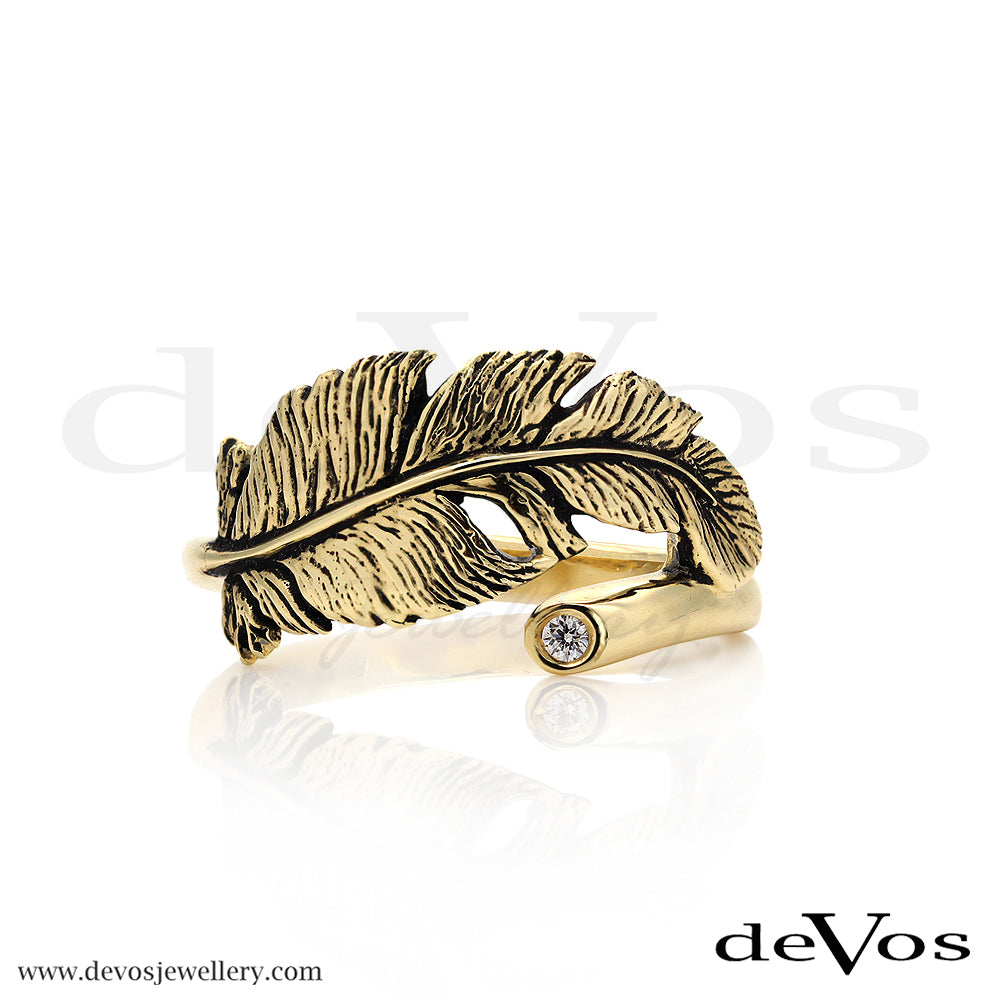 Gold Feather and Diamond Ring