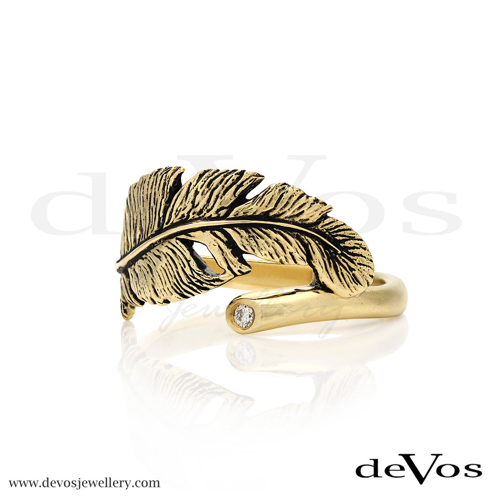 Gold Feather and Diamond Ring