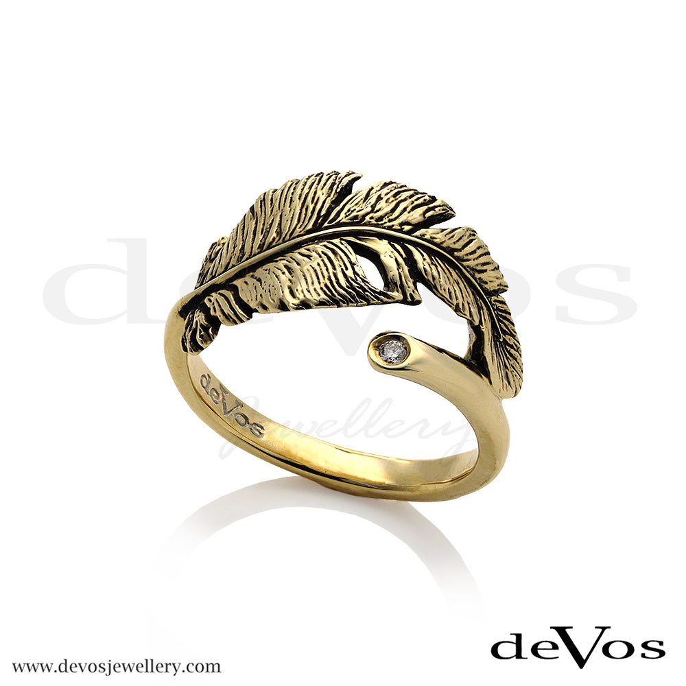 Gold Feather and Diamond Ring