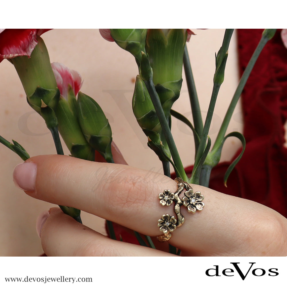 Gold Cherry Blossom and Diamond Ring