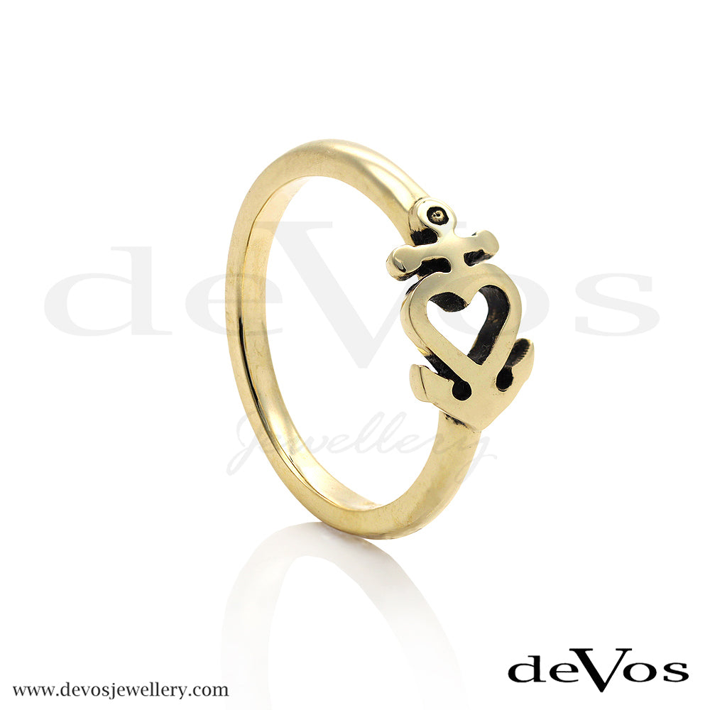 Gold Heart Anchor Ring