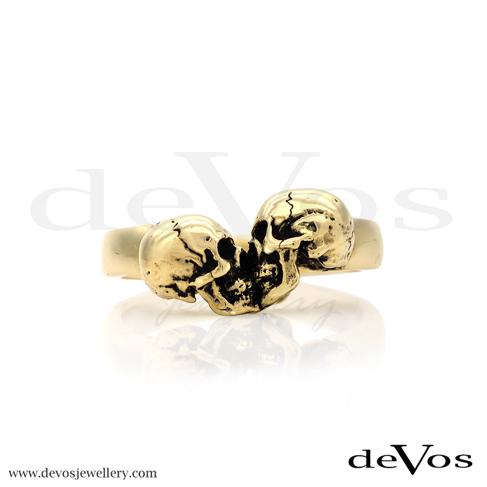 "Eternal Love" Gold Kissing Skulls Ring