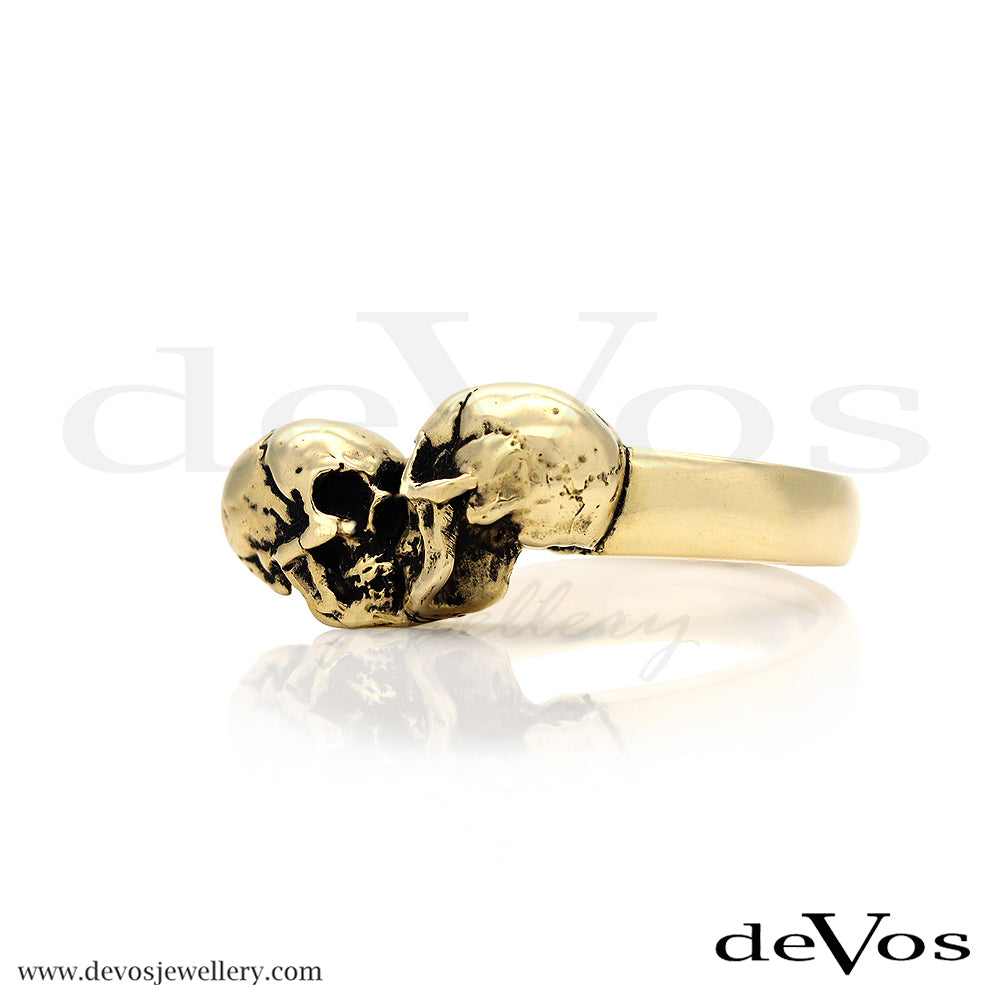 "Eternal Love" Gold Kissing Skulls Ring