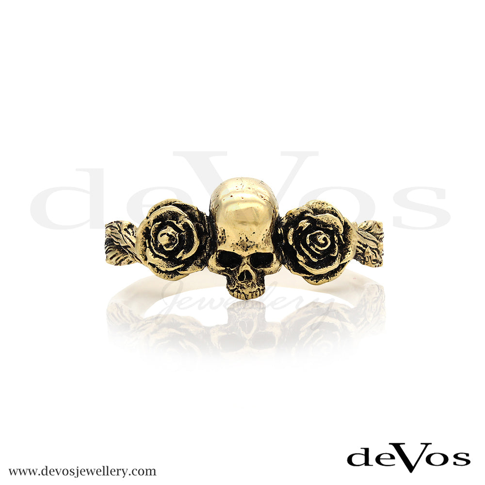 "Forever Mine" Gold Skull and Roses Ring