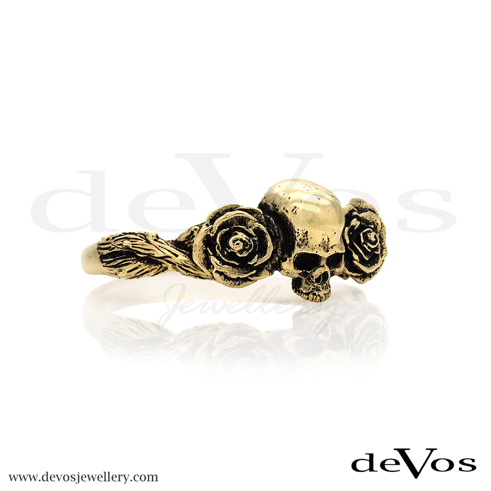 "Forever Mine" Gold Skull and Roses Ring