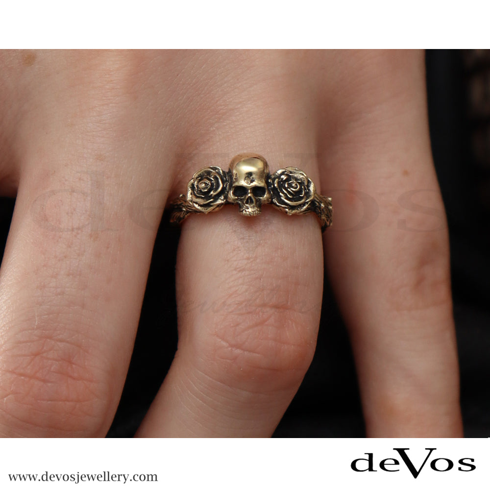 "Forever Mine" Gold Skull and Roses Ring