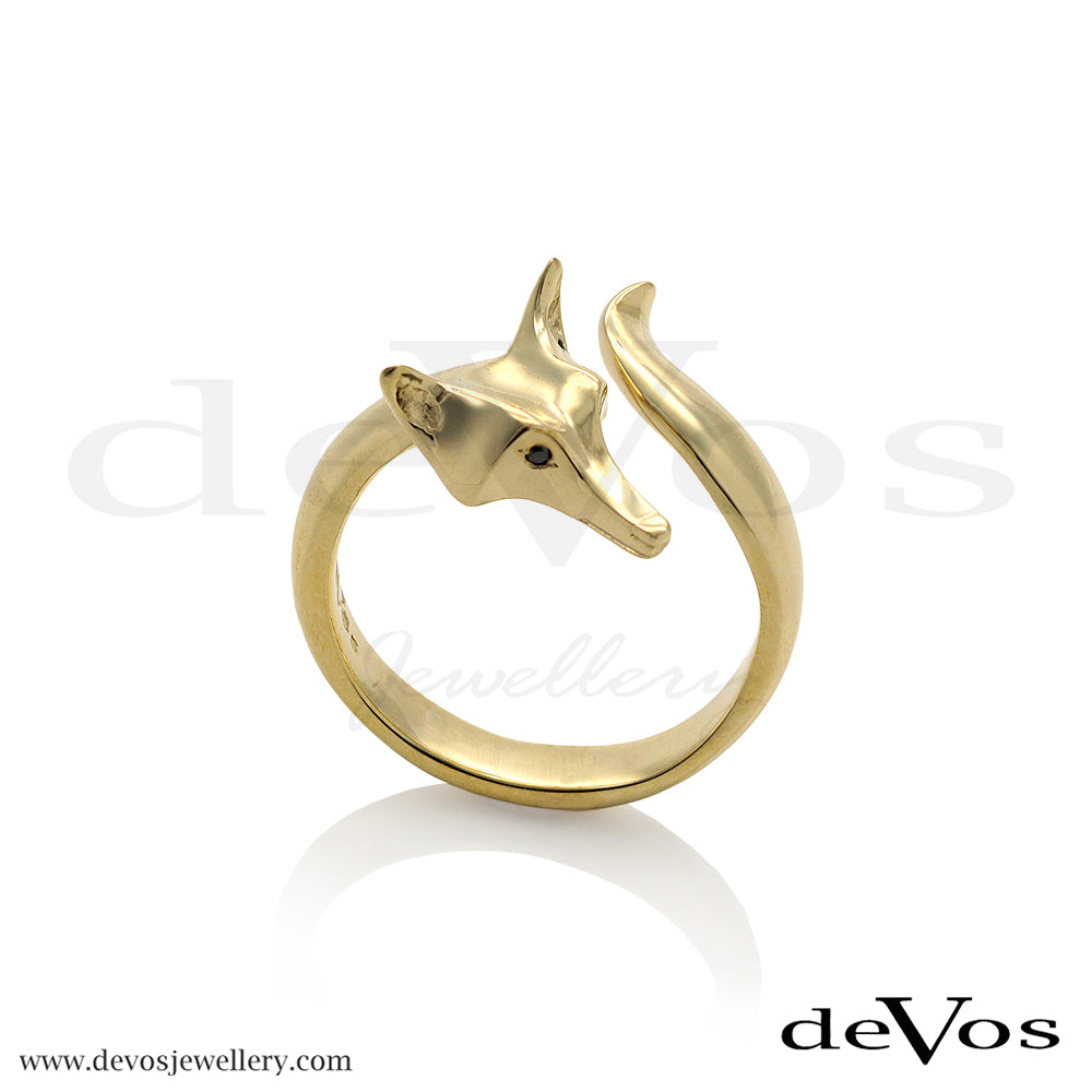 Gold Fox and Black Diamond Ring