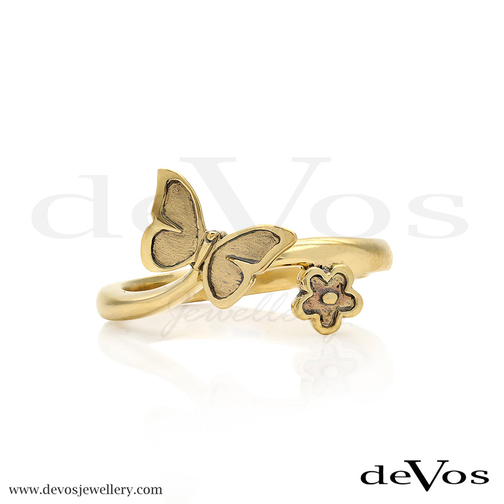 "Flutter" Gold Butterfly and Flower Ring