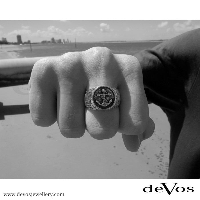 "Anchor and Barrel" Signet Ring