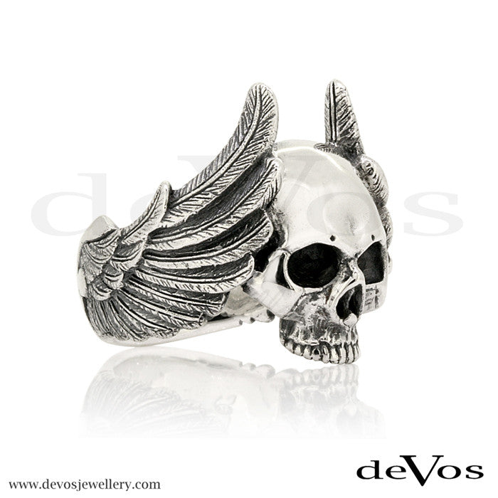"Memento Mori" Winged Half Skull Ring