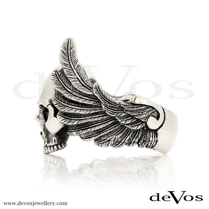 "Memento Mori" Winged Half Skull Ring