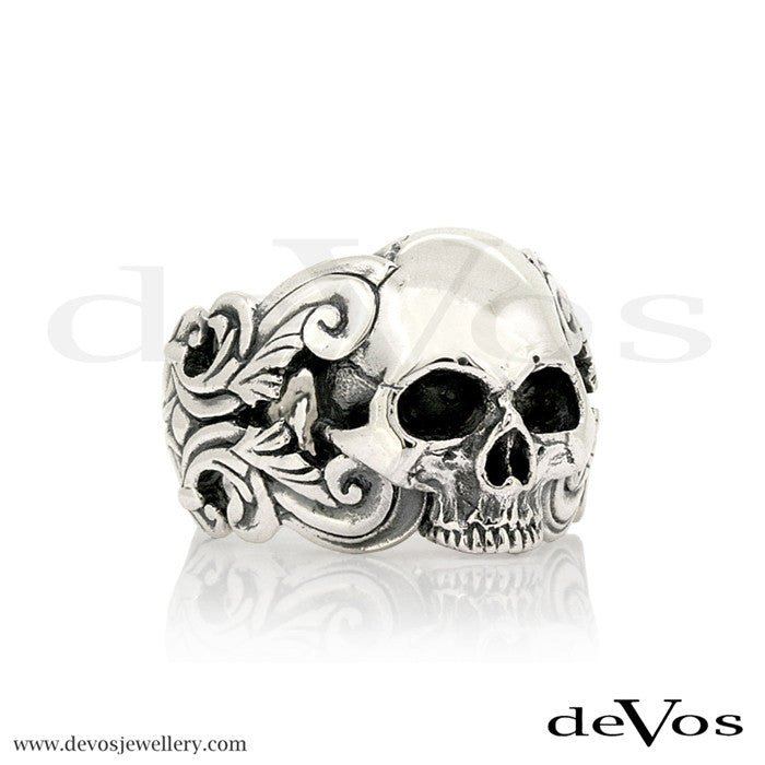 "Horatio" Scroll Half Skull Ring