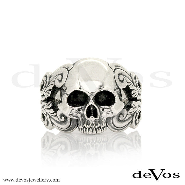 "Horatio" Scroll Half Skull Ring