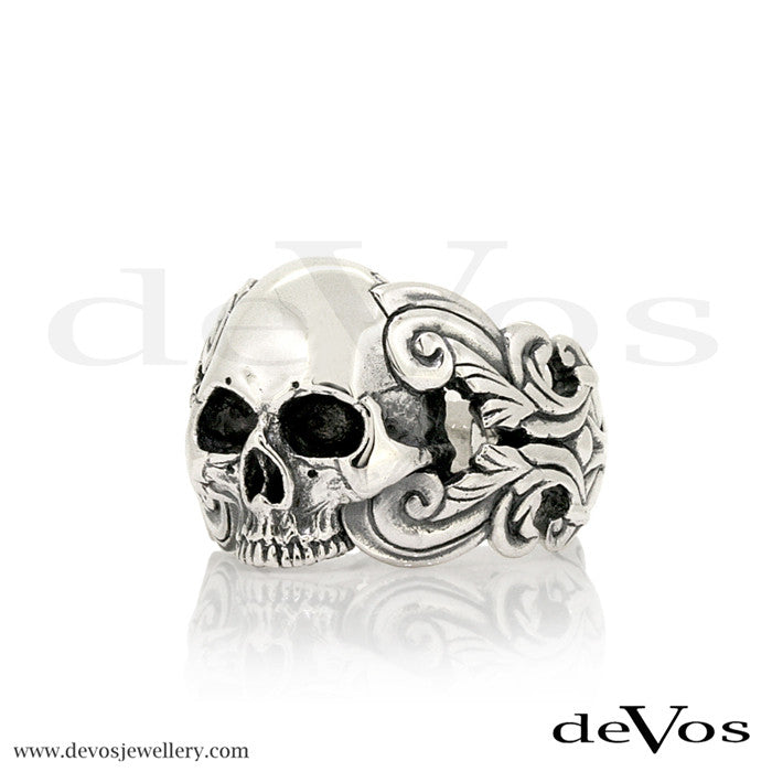 "Horatio" Scroll Half Skull Ring