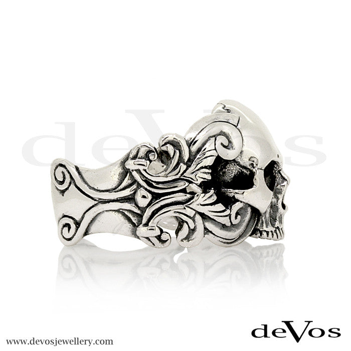 "Horatio" Scroll Half Skull Ring