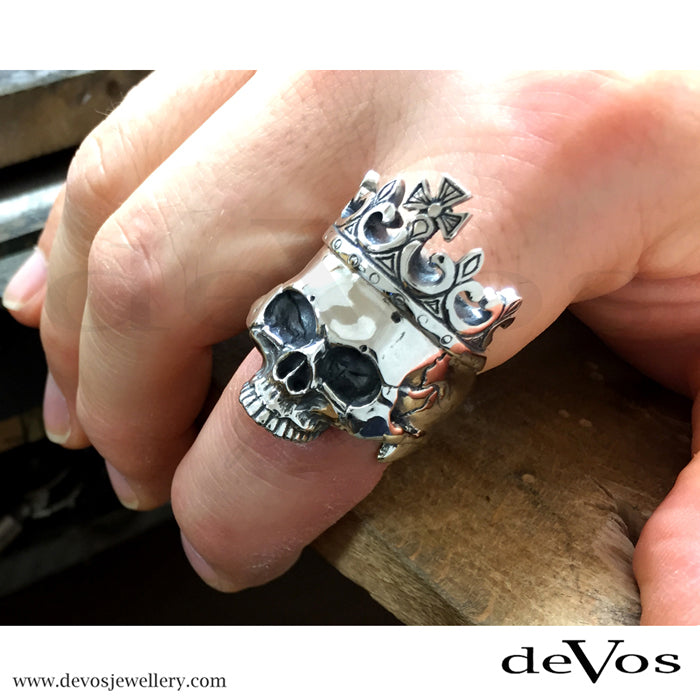 "Henry" Half Skull and Crown Ring
