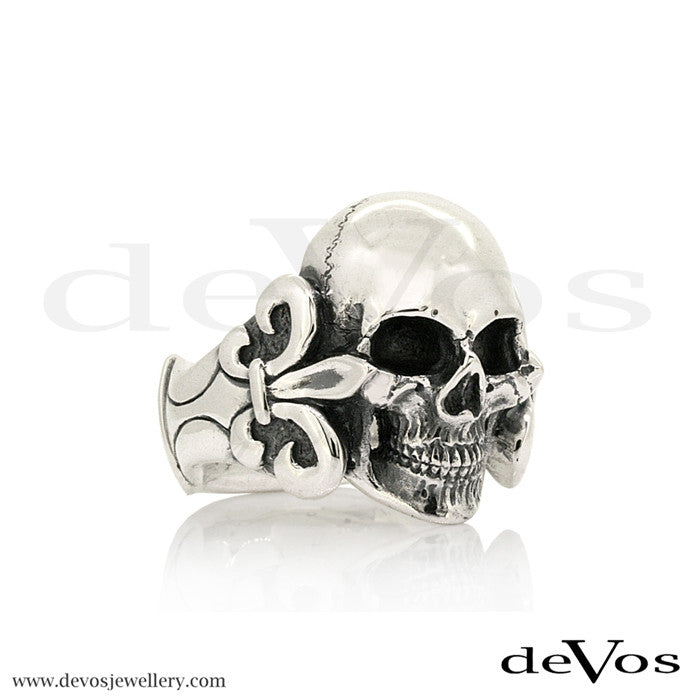 "Louis" Full Skull with Fleur de Lis Ring
