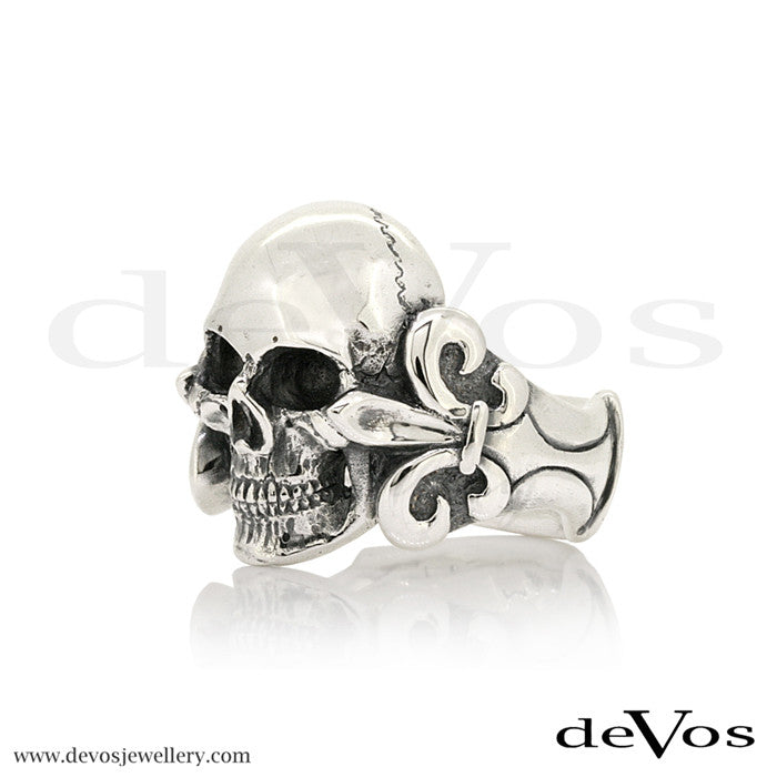 "Louis" Full Skull with Fleur de Lis Ring