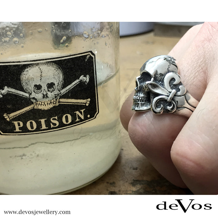 "Louis" Full Skull with Fleur de Lis Ring