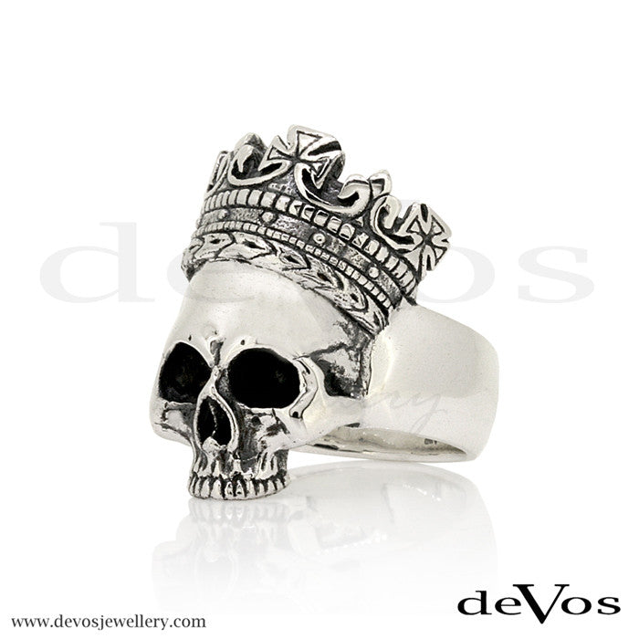 "Llywelyn" Half Skull with Crown Ring