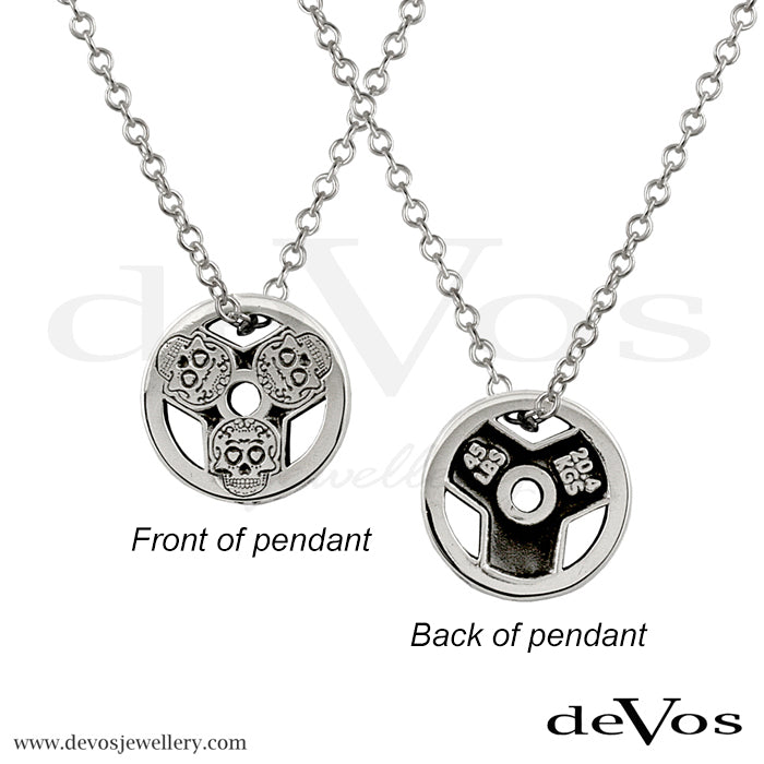 Weight Plate Pendant with Sugar Skull Motif