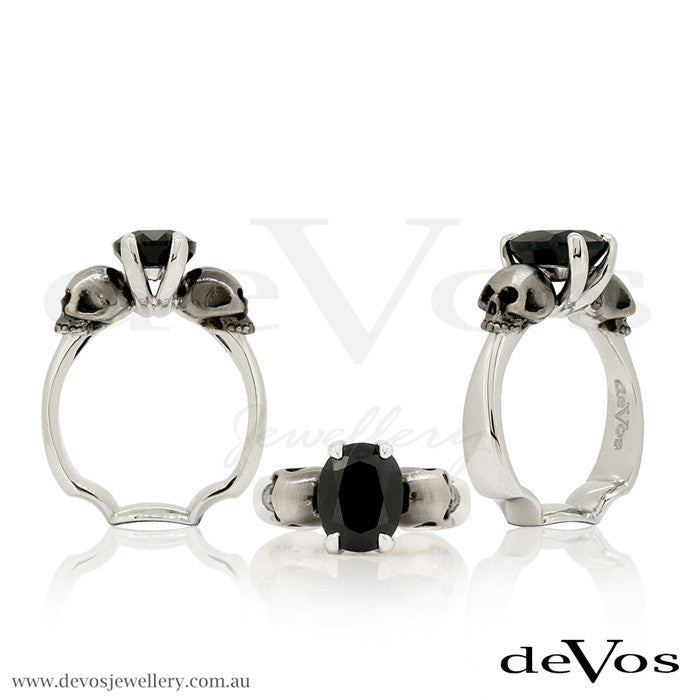 "Till Death" Black Sapphire Skull Solitare