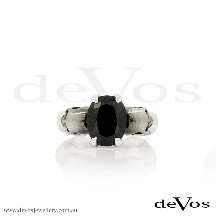 "Till Death" Black Sapphire Skull Solitare