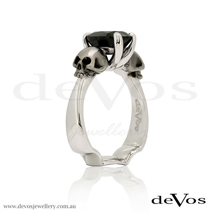 "Till Death" Black Sapphire Skull Solitare