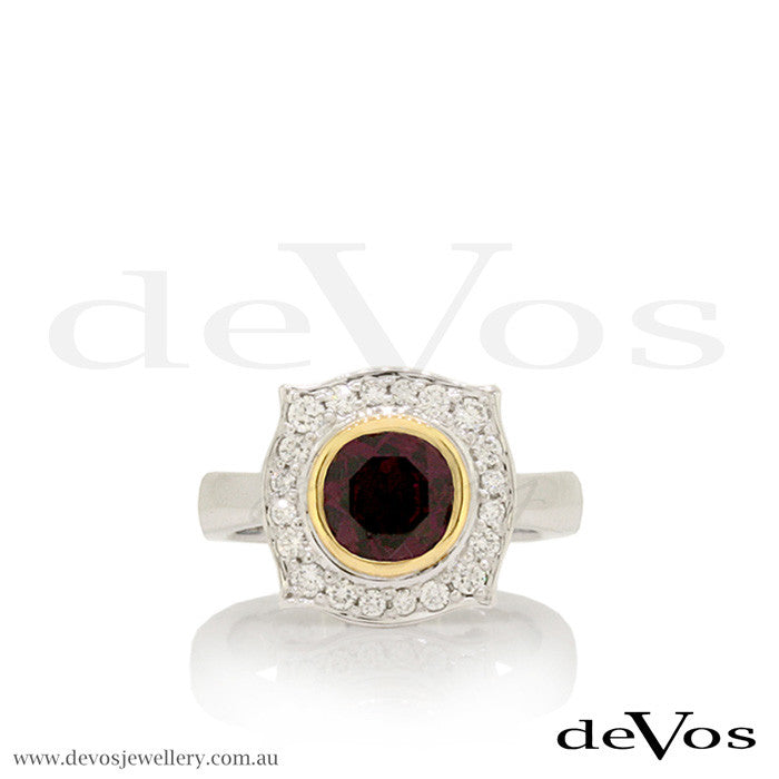 "Till Death" Rhodolite Garnet and Diamond Skull Ring