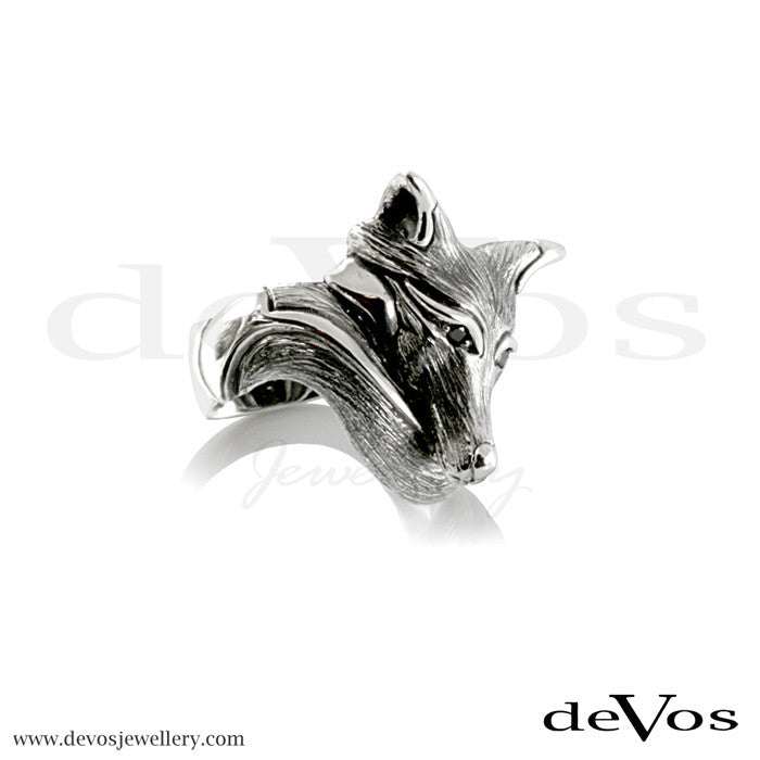 Fox Ring with Black Diamond Eyes